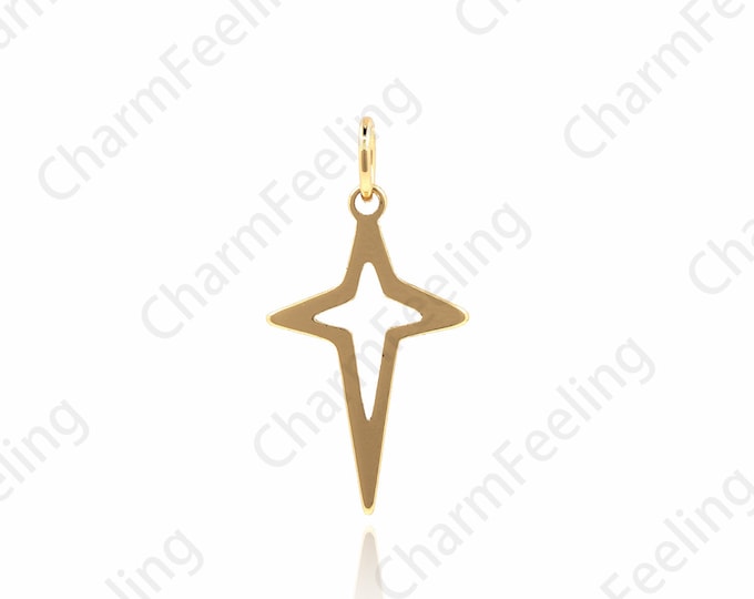 18K Gold Filled Star Pendant, Star Charm, Venus Necklace, Polaris Charm, DIY Jewelry Making Accessories 23x12x1mm 1pcs