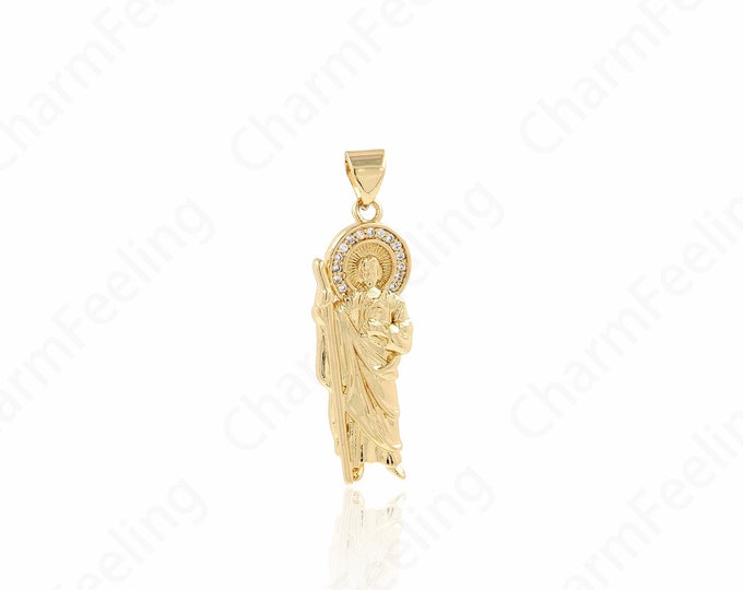 Monk Pendant,Character Charm,18K Gold Filled Religious Necklace, Faith Charm,Micropavé CZ Buddha Charm,DIY Jewelry Supplies,33.7x10.6x2.6mm