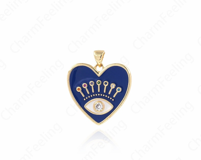 1pcs Enamel Heart-Shaped Pendant, Heart-Shaped Enamel Eye Pendant, Single Eye Charm, DIY Jewelry Making Accessories 26.5x23.5x2.5mm