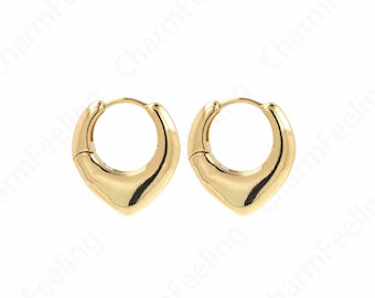 1 Pair Brass Gold Earrings,Boho Earrings,18K Gold Filled Heart Earrings,Heart Earrings,Love Earrings, 19.5x21.5x4mm