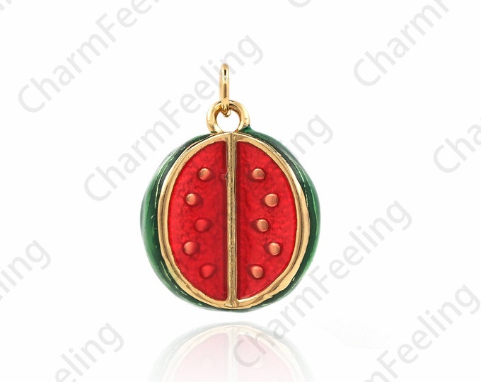 18K Gold Filled Watermelon Pendant, Fruit Necklace, Watermelon Necklace, Fruit Charm, Watermelon Charm, DIY Jewelry Accessories 18x13x9mm