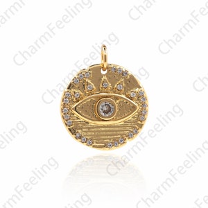 18K guldfyllt skivögahalsband, magiskt öga-hänge, lyckoöga-hänge, ögonberlock, magiskt öga-berlock, kubisk zirkonia-smycken 20x17x2,4 mm