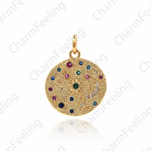 18K Gold Filled Disc Necklace,Micro-Pavé Star Charm,Moon Necklace,Star Pendant,Moon Star Charm,DIY Jewelry Accessories 21x16x2mm