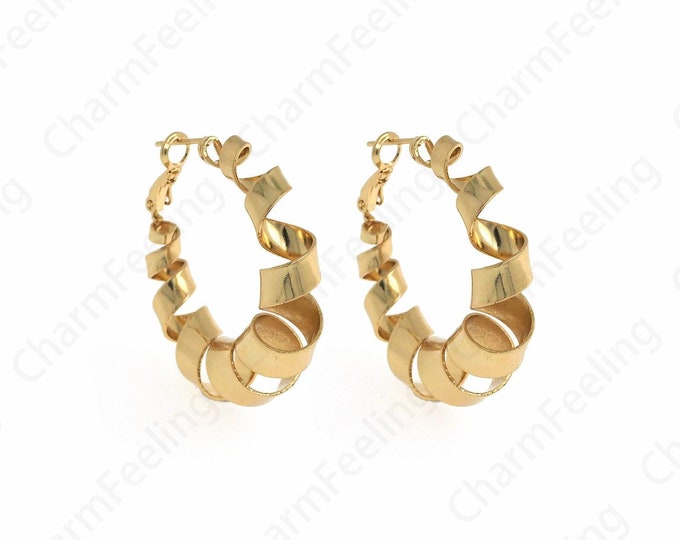Round Earrings, 18K Gold Filled Thin Earrings, Twist Earrings, Thin Gold Earrings, Gift for Her, 37x38x10.5mm