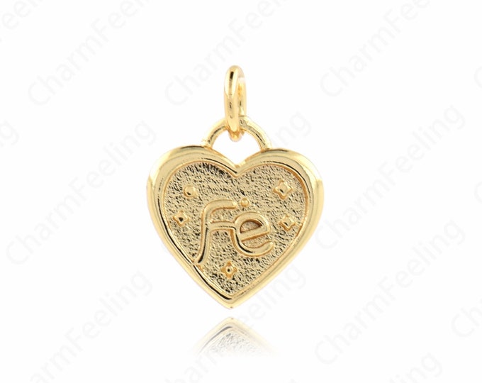 Alphabet FE Pendant, Micropavé CZ Letter Charm 18K Gold Filled Alphabet Necklace, Heart Pendant, DIY Jewelry Supplies, 11.5x12.5x1.9mm