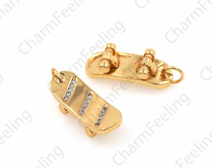 Skateboard Pendant, 3D Skateboard Necklace, Sports Charm, Filled Gold Charm, DIY Jewelry Making Accessories 23x6.8x5.6mm 1pcs