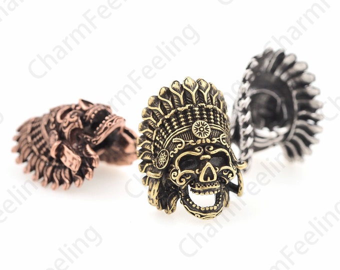 Antique Lndian Chief Beads, Lndian Chief Charm, Suitable For Making 550 Paracord Bracelets 23.3x17x12.8mm Hole 6.9mm 1pcs