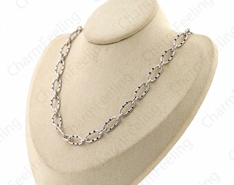 Antique Silver Chain Necklace, Vintage Necklace, S925 Silver Necklace, Fashion Necklace, Rectangular Chain Necklace, Paper Clip Necklace