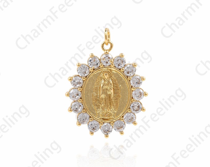 18K Gold Filled With The Charm Of The Virgin Mary, Virgin Guadalupe Medallion Pendant, Religious Jewelry 31x23.5x3mm 1pcs