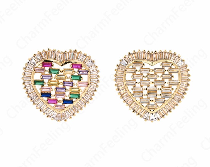 18K Gold Filled Heart Charm, Heart Pendant, Micropavé CZ Love Necklace,Love Charm, DIY Jewelry Accessories, 36x38x5.5mm