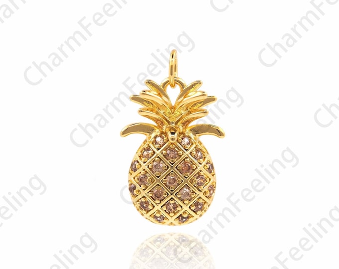 Micro-Pave Pineapple Pendant, Fruit Charm, Fruit Jewelry, Pineapple Charm, DIY Jewelry Making Accessories 22.5×13.6×4.6mm 1pcs