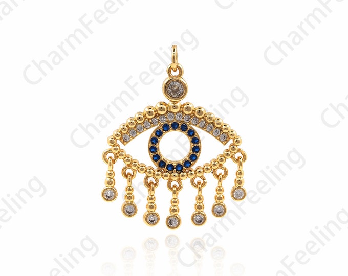 Micro-Pave Eye Charm, CZ Eye Charm, Gold Filled Greek Eye Pendant, DIY Jewelry Making Accessories 32x27x2mm 1pcs