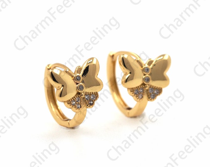 18K Gold Filled Butterfly Earrings,Insect Earrings, Micropave CZ Wings Earrings,Wings Charm, Beautiful Butterfly Earrings 1 pair 12.5x10.5mm
