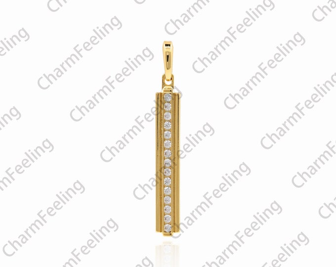 Bar Necklace, Rectangular Pendant, Micropavé CZ Rectangular Necklace, 18K Gold Filled Bar Pendant, DIY Jewelry Accessories, 36x4.5x2mm