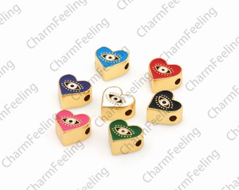 Enamel Heart-Shaped Eye Spacer Beads, 18K Gold Filled Eye Spacer Beads, Eye Charm, Enamel Charm, 11.5x11x5.7mm, Hole 2.8mm