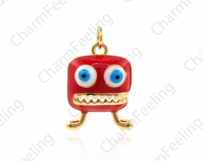 18K Gold Filled Enamel Little Monster Pendant, Enamel Monster Pendant, Monster Charm, DIY Jewelry Accessories 18x12x4.5mm