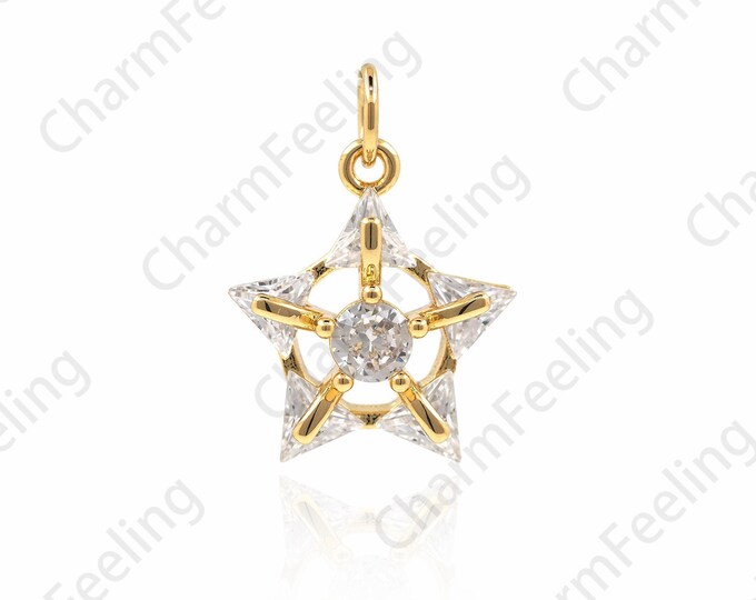 18K Gold Filled Five-Pointed Star Necklace,Star Pendant,Star Charm,Micropavé Cubic Zirconia Star Pendant,DIY Jewelry Accessories 19x14x4mm