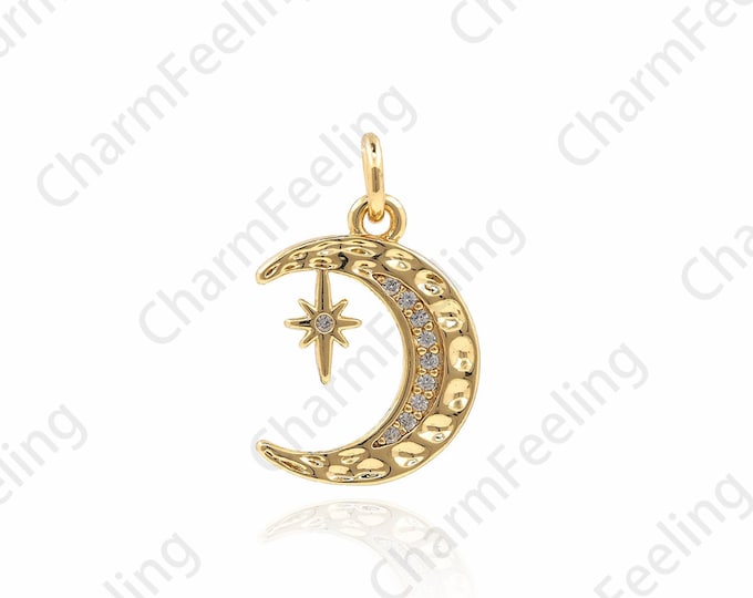 Exquisite 3D Moon Pendant, Polaris Pendant, Filled Gold Moon Charm, Star Charm, Necklace Bracelet Making Supplies 20x12.5x1.5mm 1pcs