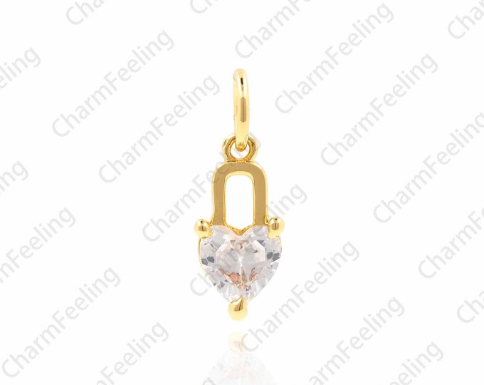 CZ Micro Pave Heart Pendant Charm, Cubic Zirconia, Pave Heart Shape Charm, Heart Jewelry 14.7x5.4x2.9mm 1pcs