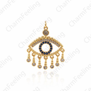 Micro-Pave Eye Charm, CZ Eye Charm, Gold Filled Greek Eye Pendant, DIY Jewelry Making Accessories 32x27x2mm 1pcs