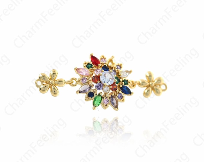 18K Gold Filled Flower Connector,Bar Connector, Plant Connector, Plum Charm,DIY Jewelry Supplies,45x21x7.5mm