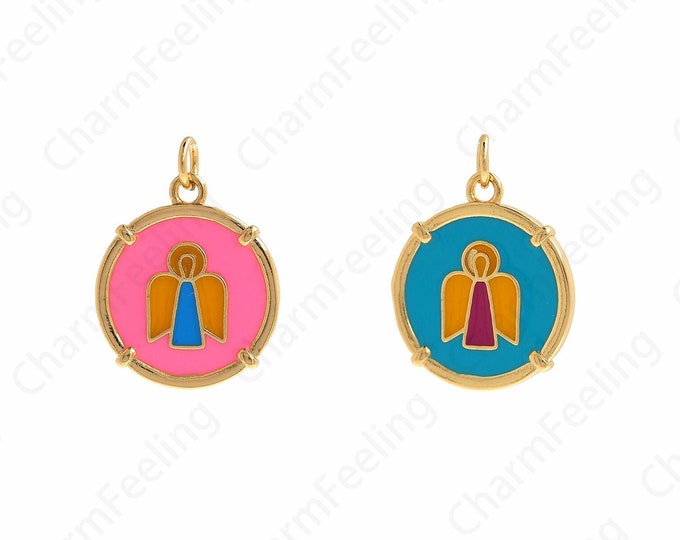Cupid Charm, Enamel Angel Pendant, Mother of Shell Necklace, 18K Gold Filled Cupid Necklace, DIY Jewelry Supplies, 23.7x17.8x2mm