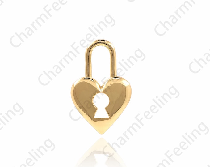 18K Gold Filled Lock Necklace, Lock Pendant, Heart Shaped Lock Charm, Heart Shaped Pendant, Lock Charm, Heart Shaped Charm, 15x9.5x2.5mm