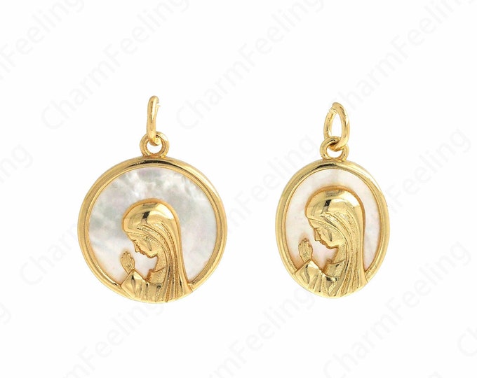Dainty Strip Pendant,Shell Virgin Mary Pendant, 18K Gold Filled Virgin Necklace, DIY Jewelry Components