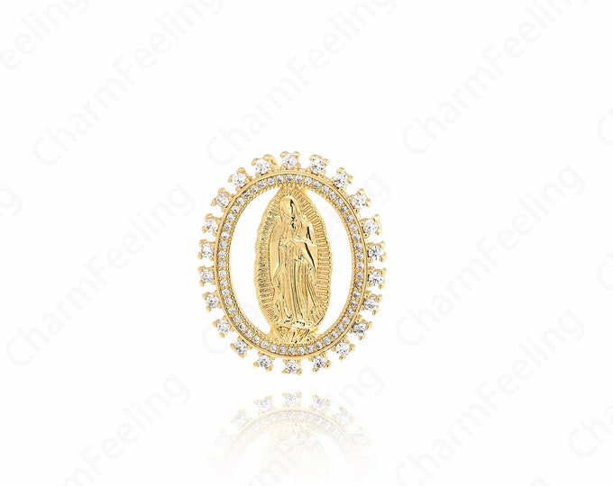 18K Gold Filled Virgin Mary Necklace，Mother Mary Pendant，Religious Jewelry,DIY Jewelry Supplies,27x23x5mm