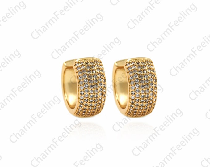 1 Pair,18K Gold Filled Round Earrings, Minimalist Earrings, Micropavé CZ Simple Round Earrings, Wide Earrings, 15x17x7mm