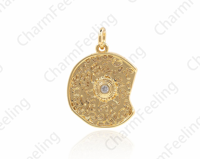 18K Gold Filled Sun Coin Pendant, Medallion Pendant, Celestial Charm, DIY Jewelry Making Accessories 23x16.5x2.5mm 1pcs