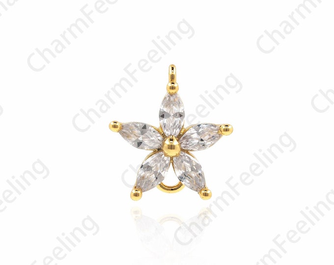 18K Gold Filled Five-Petal Flower Pendant, Plant Charm, Flower Charm, Flower Jewelry, DIY Jewelry Making Accessories 13x12x3.5mm 1pcs