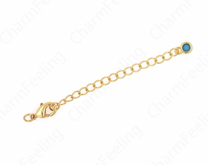 10PCS,18K Gold Filled Turquoise Chain Adjuster, Lobster Claw Clasp Jewelry Extension Chain, DIY Necklace Bracelet Tail Chain Accessories,6cm
