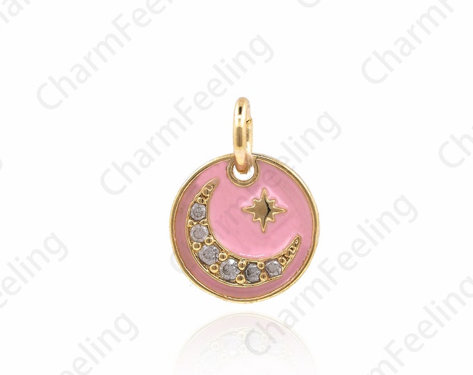 Enamel Moon Pendant, Moon Charm, Star Charm, Enamel Charm, Star And Moon Necklace, DIY Jewelry Making Accessories 13x10x1.5mm 1pcs