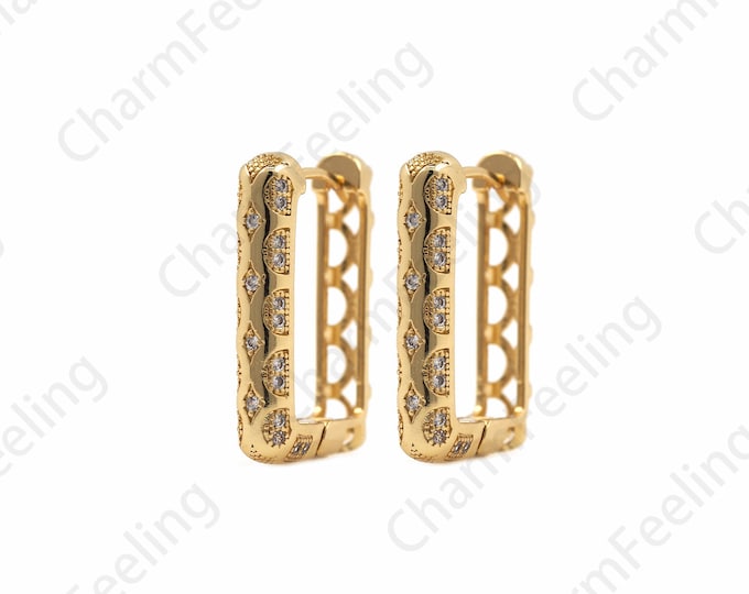 Cubic Zirconia Rectangle Hoops, Oblong Earrings, Square Hoops, Rectangular Earrings, Dainty Hoop Earrings, Gold Hoops 20x28x5mm 1pair