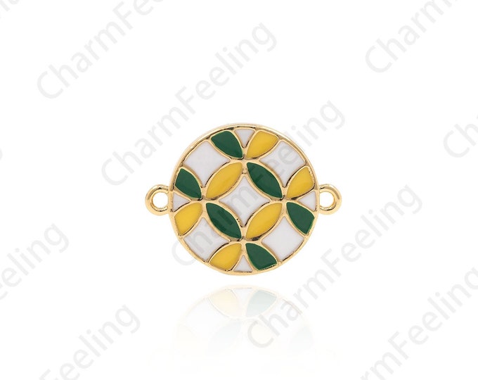 Enamel Round Four-Leaf Clover Connector, Flower Charm, Four-Leaf Clover Pendant, Round Charm, DIY Jewelry Making Supplies 19.5×15×1.7mm 1pcs