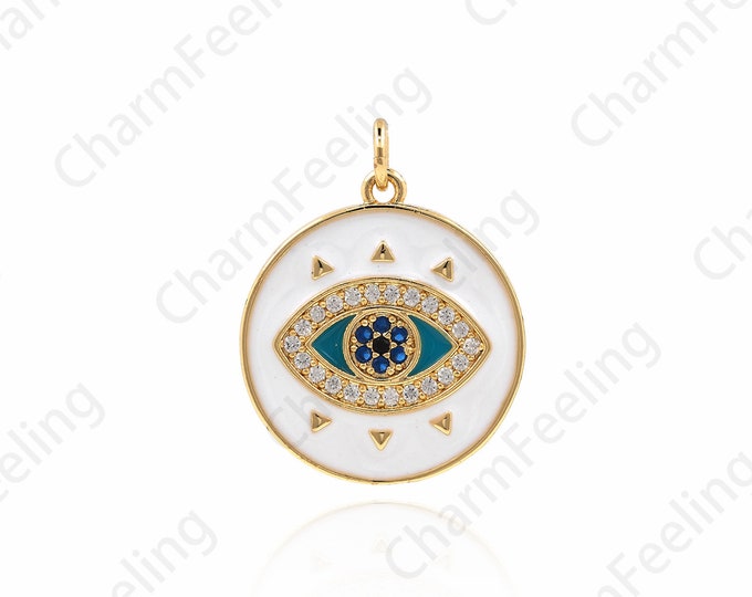 Enamel Eye Pendant, 18K Gold Filled Eye Charm, Eye Charm, Micro-Pave Eye Necklace, DIY Jewelry Making Accessories 25x20x2mm 1pcs