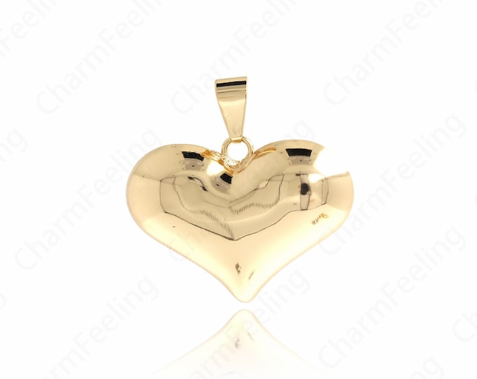 Puffed Heart Pendant,Dainty Love Necklace,18K Gold Filled Heart Charm, Love Charm, DIY Jewelry Accessories, 35x37x12mm