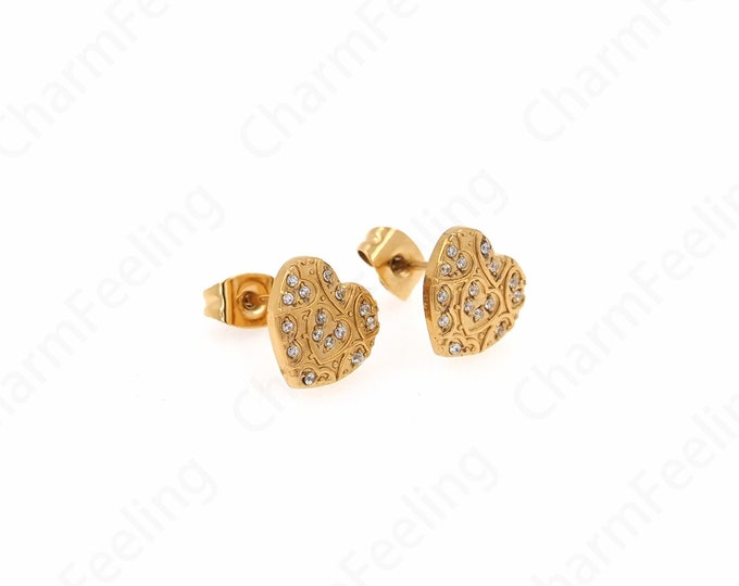 Heart-Shaped Earrings,Love Charm, 18K Gold Filled Love Earrings, Micropaved CZ Love Earrings,A Gift For Her,10x10.5x1.8mm