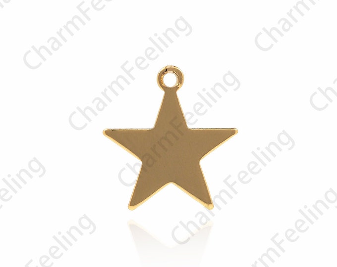 18K Gold Filled Five-Pointed Star Necklace,Star Pendant, Simple Pendant, Minimalist Star Charm, Brass Gold-Plated Necklace 14x11x1mm