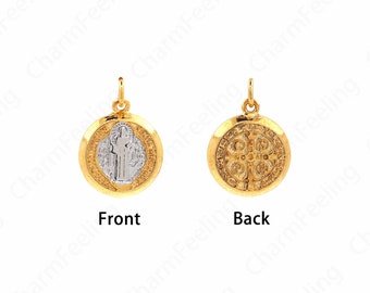 Religion Charm,Round Pendant,CSSML Benedictine Gold Medal Charm,18K Gold Filled Saint Benedict Cross Charm, 20x14.5x3.2mm