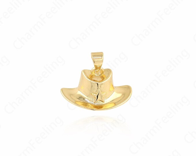 18K Gold Filled Hat Charms, Hat Pendant, Enamel Charms, Fashion Jewelry, DIY Jewelry Supplies, 15x22x12mm