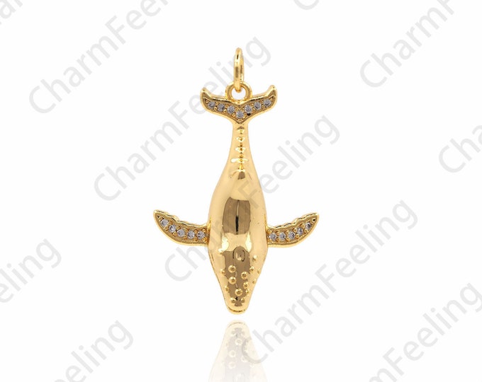 Metal Whale Pendant, Whale Charm, CZ Whale Necklace, Marine Life Jewelry, DIY Jewelry Making Accessories 30.5×19×6.7mm 1pcs