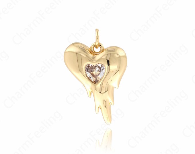 18K Gold Filled Heart Jewelry, Gold Heart Pendant, MicroPave CZ Heart Necklace,Heart Pendant, DIY Jewelry Making Accessories 22.5x15.5x4mm