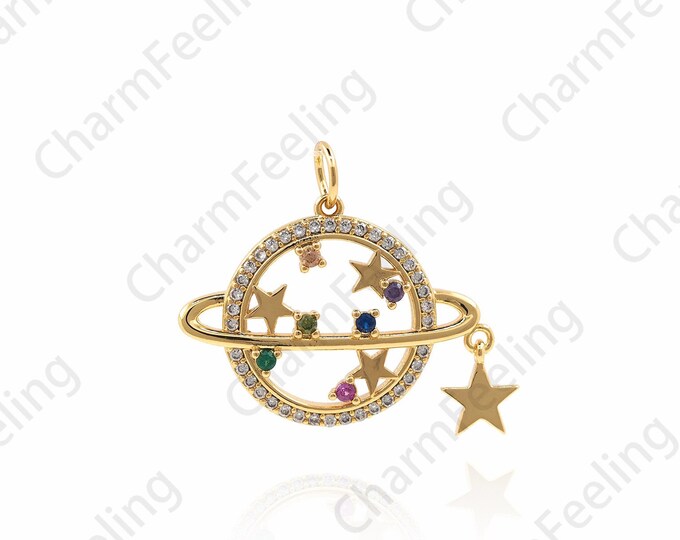 Planet Pendant, Star Necklace, Star Charm, Saturn Charm, Universe Charm, DIY Jewelry Making Accessories 22x23.8x2.9mm 1pcs