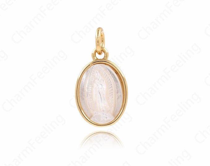 18K Gold Filled Religion Pendant,Shell Our Lady Charms, Our Lady Necklace for DIY Jewelry Making Supplies 17.5x9.5x3mm