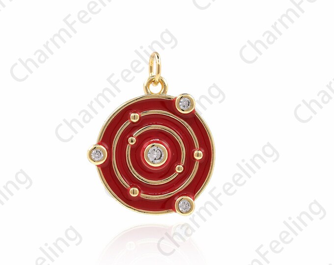 18K Gold Filled Galaxy Necklace, Enamel Galaxy Pendant, Enamel Astronomical Charm, Micropavé CZ Solar System Charm 19x15x1.5mm