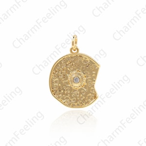 18K Gold Filled Sun Coin Pendant, Medallion Pendant, Celestial Charm, DIY Jewelry Making Accessories 23x16.5x2.5mm 1pcs