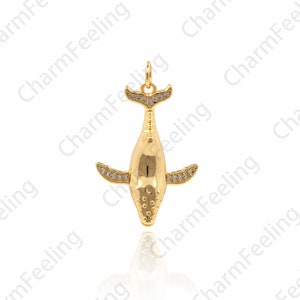Metal Whale Pendant, Whale Charm, CZ Whale Necklace, Marine Life Jewelry, DIY Jewelry Making Accessories 30.5×19×6.7mm 1pcs