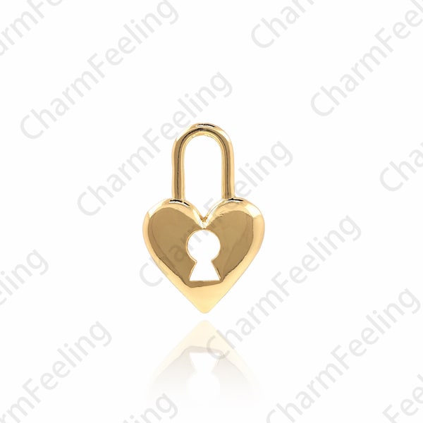 18K Gold Filled Lock Necklace, Lock Pendant, Heart Shaped Lock Charm, Heart Shaped Pendant, Lock Charm, Heart Shaped Charm, 15x9.5x2.5mm